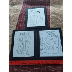 Set Of 3 Picasso Ceramic Black And White Tiles